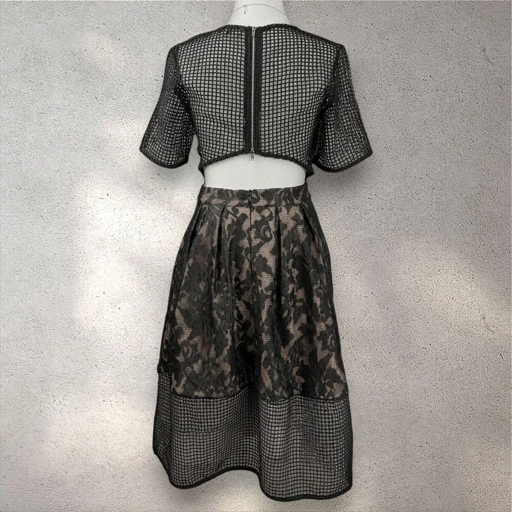 ELLIATT Velosity Midi Cocktail Dress Women's XS Black Neutral Lace Mesh Evening - Picture 2 of 11